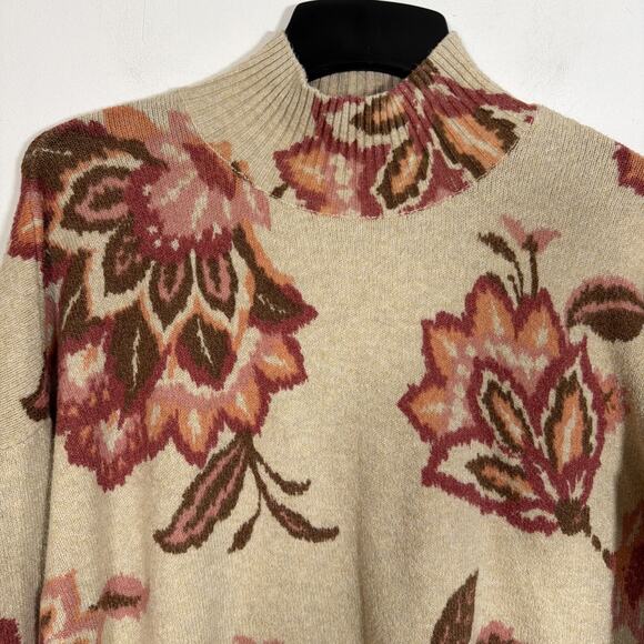 Lauren Conrad Sweater Plus Size 1x Floral Print Beige Mock Neck Fall Winter Warm - Picture 8 of 9